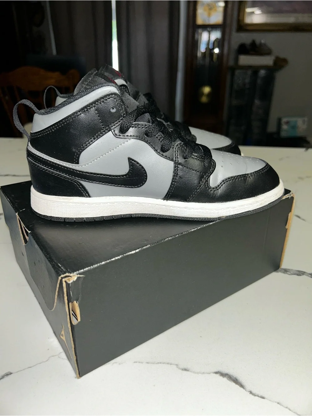Jordan Kids High-Top Sneakers in Black, Gray & Red